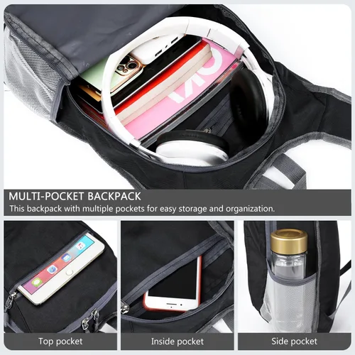 Miniatura 3 de Esup Mochila de senderismo ligera de 15L Mochila de viaje pequeña plegable Mochila de camping plegable para mujeres y hombres (negro)