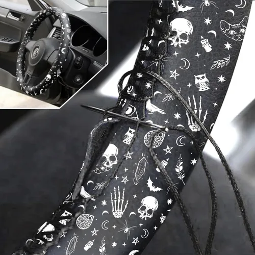 Miniatura 4 de Frienda 10 Piezas Fundas de Asiento de Automóvil para Mujeres Accesorios Interiores Fundas de Asiento con Funda para Volante, Correa de Muñeca