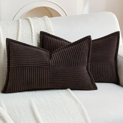 Miniatura 28 de HAUSSY Paquete de 2 fundas de almohada de 22 x 22 pulgadas, fundas decorativas de pana suave, estilo bohemio a rayas sólidas, fundas de cojín