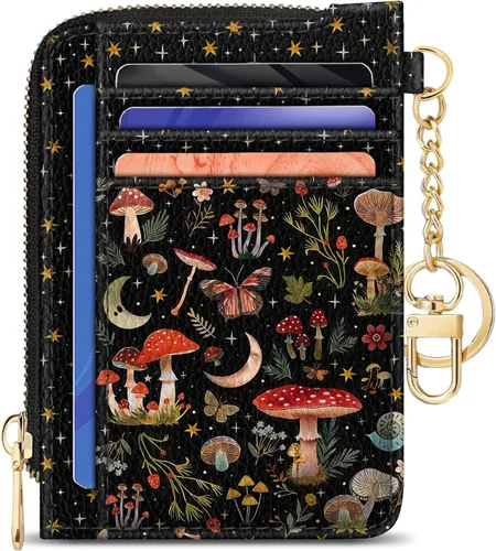Miniatura 14 de GIANCOMICS Cartera delgada con tarjetero para mujer, funda pequeña con bloqueo Rfid, llavero de bolsillo delgado con cremallera curvada, tarjetero