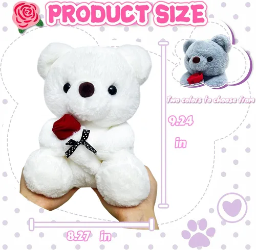 Miniatura 2 de Peluche de Oso Blanco de 10 pulgadas Juguetes de Animales de Peluche con Rosa, Peluches de Oso Polar Kawaii, Juguetes de Peluche de Animales Suaves
