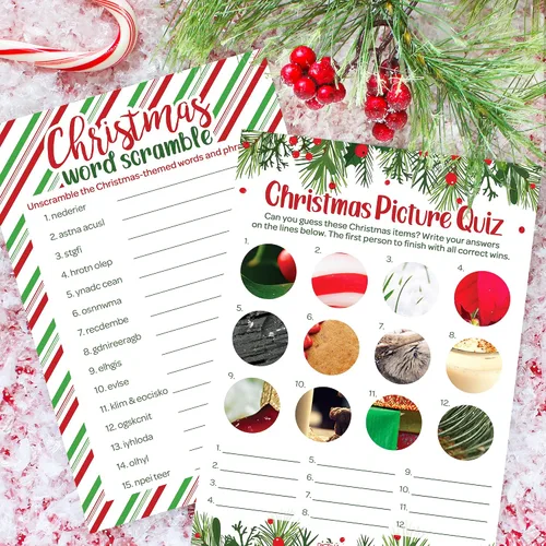 Miniatura 2 de DISTINCTIVS Juegos de Fiesta de Navidad, Sopa de Letras Navideña Festiva y Cuestionario de Imágenes Navideñas (Paquete de 2 Juegos) - 25 Tarjetas