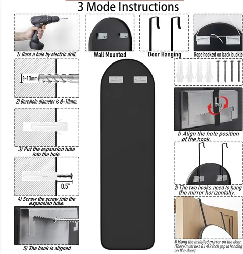 Miniatura 4 de SCWF-GZ Espejo de cuerpo completo de 47 x 14 pulgadas para colgar en la puerta, colgar en la pared, marco de metal, espejos de arco para dormitorio