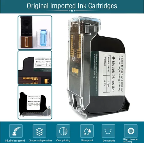 Miniatura 3 de Phezer Cartucho de tinta solvente de secado rápido original de repuesto PS100 impresora de inyección de tinta portátil y mini impresora de inyección