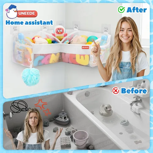 Miniatura 6 de UNEEDE Almacenamiento de juguetes de baño – Organizador de almacenamiento de juguetes de baño de esquina de 3 compartimentos, 4 galones de secado