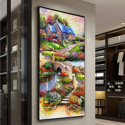 Miniatura 3 de Kits de pintura de diamantes 5D para adultos, bricolaje, casa de paisaje grande, taladro redondo completo (31.5 x 15.7 pulgadas) con diamantes