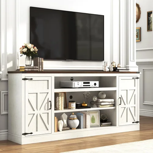 Miniatura 10 de Hlivelood Mueble de TV Estilo Granja de 66" con Tomas de Corriente para TVs de 75 Pulgadas, Centro de Entretenimiento de 33" de Alto con Gabinetes