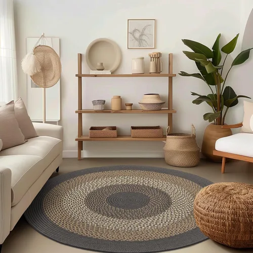 Miniatura 26 de Super Area Rugs - Alfombra trenzada rústica en tonos taupe y gris oscuro, ovalada para puerta/entrada principal, alfombra tejida para exteriores, 2