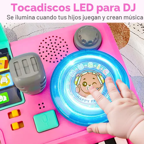 Miniatura 6 de Mesa de DJ para bebés de 1 a 3 años con música y luz, juguetes musicales de piano para bebés de 6 a 9 a 12 a 18 meses, mesa de actividades