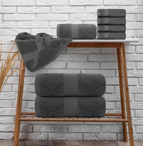 Miniatura 8 de White Classic Juego de toallas de 8 piezas color gris oscuro [2 toallas de baño, 2 toallas de mano, 4 toallas faciales] y 2 toallas de baño gris