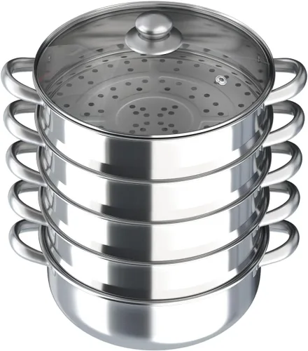 Miniatura 12 de Olla de vapor para cocinar de acero inoxidable de 10.2 pulgadas, olla de vapor de 5 niveles con tapa, utensilios de cocina multiusos para cocinar