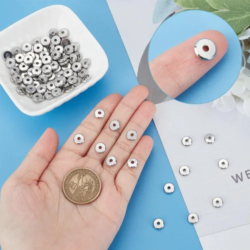 Miniatura 3 de PH PandaHall - 100 cuentas espaciadoras de acero inoxidable con agujero de 0.069 pulgadas, planas, redondas, sueltas, cuentas espaciadoras de metal