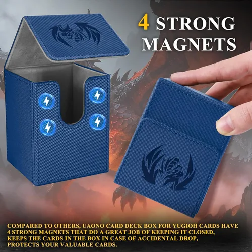 Miniatura 4 de UAONO Caja de cartas para Yugioh MTG, más de 100 fundas con 2 divisores para TCG CCG PTCG, caja de almacenamiento de tarjetas magnéticas fuertes