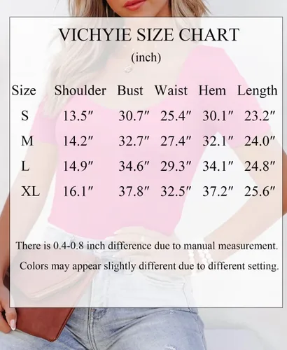 Miniatura 2 de VICHYIE Camisas de verano para mujer, cuello redondo, manga corta, acanaladas, ajustadas, casuales, básicas