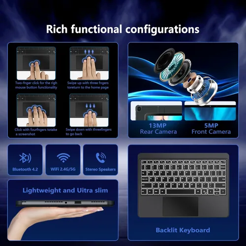 Miniatura 7 de Tableta/computadora portátil 2 en 1 de 10.1", 12 GB de RAM+256 GB SSD, portátiles con pantalla táctil con lápiz óptico y teclado, procesador