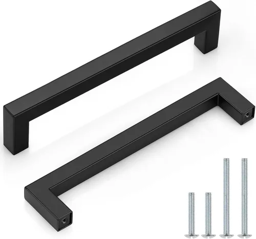 Miniatura 14 de Probrico - Paquete de 5 tiradores de gabinete de barra negro mate, con agujeros de 2.5 pulgadas, tiradores cuadrados de cajón de alacena de acero
