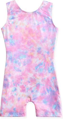 Miniatura 32 de HOZIY - Leotardos de gimnasia con pantalones cortos brillantes para niñas pequeñas; estampados de unicornio, aurora, arco iris, sirena, dinosaurio
