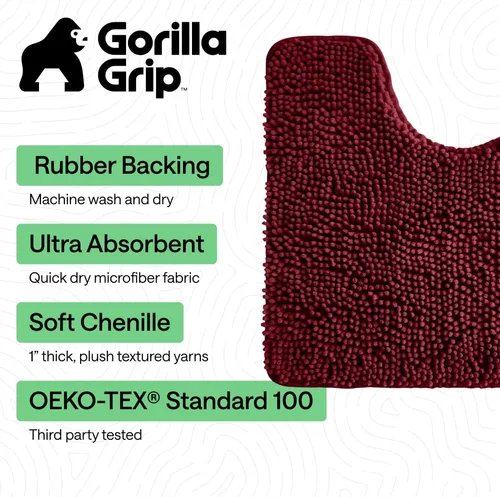 Miniatura 3 de GORILLA GRIP Juegos de Alfombras de Baño, Suave Chenille Juego de Alfombras de Área de 2 Piezas, Tapete Base de Inodoro y Alfombra de 30x20 Borgoña