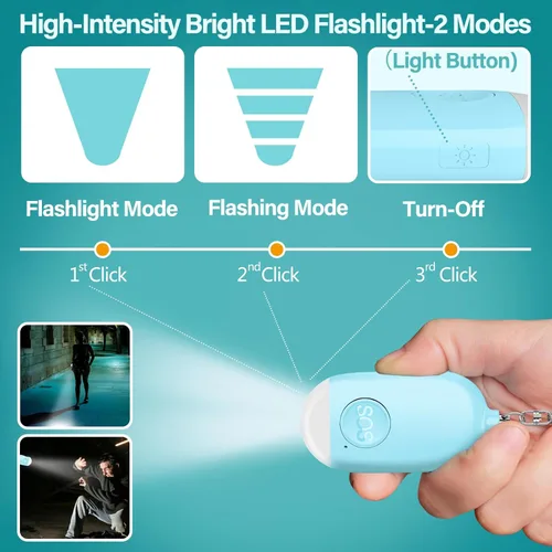 Miniatura 4 de Hion Alarma de seguridad personal para mujeres, recargable de 130 dB, llavero de alarma de autodefensa con linterna LED, seguridad sonora segura