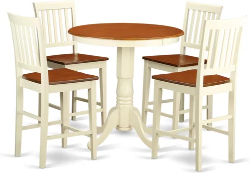 East West Furniture EDVN5-WHI-W - Juego de mesa de comedor de 5 piezas de altura para encimera de cocina, incluye una mesa redonda de madera con