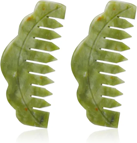Miniatura 8 de Geiserailie 2 piezas de peines de jade suministros esteticista masaje piedra pelo Gua Sha raspado cuero cabelludo peine herramienta de masaje facial