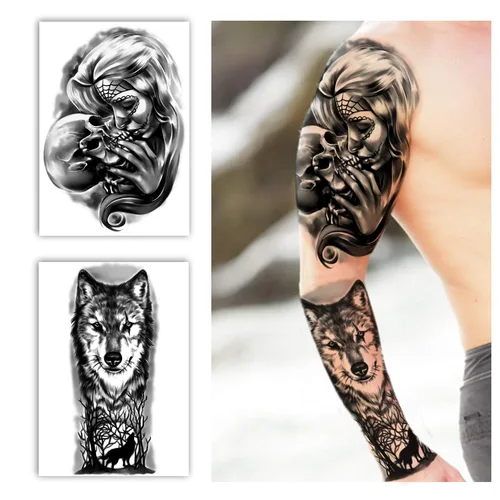 Miniatura 6 de Yazhiji - 41 piezas de tatuajes temporales a prueba de agua para hombres y mujeres adultos, diseños de flores, palabras, expresiones de arte S-León