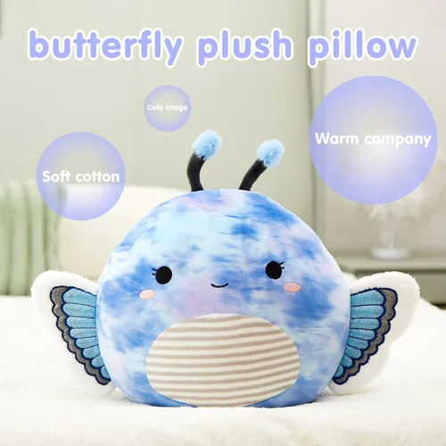 Miniatura 8 de Houwsbaby Peluche de mariposa de 12 pulgadas, almohada de felpa de mariposa azul, juguetes de peluche de mariposa, almohada blanda para cumpleaños