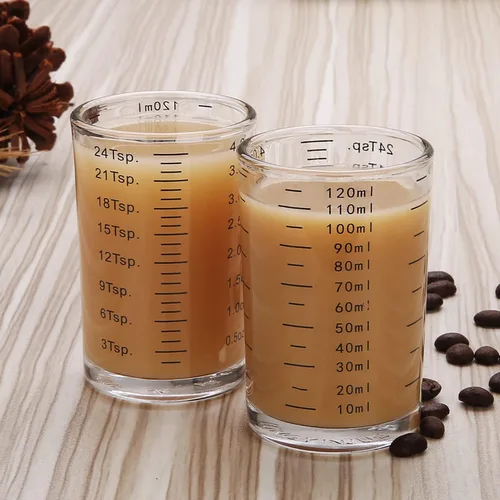 Miniatura 5 de BCnmviku Vaso medidor, vaso de chupito, 4 onzas/4.1 fl oz, líquido pesado, vaso de vidrio de alta expreso, línea negra (1, negro)