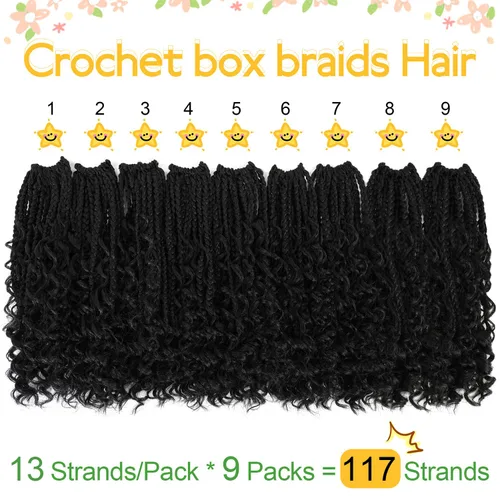 Miniatura 3 de Fulcrum Trenzas de caja tipo diosa de 10 pulgadas de ganchillo, 9 paquetes de trenzas de ganchillo bohemias para cabello pre-anillado para mujeres
