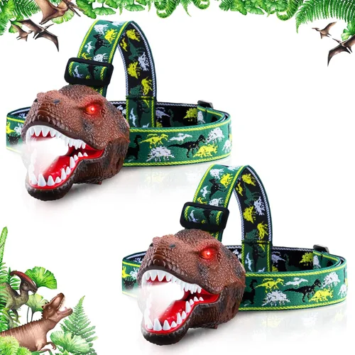 Miniatura 10 de Dysaim Linterna Frontal para Niños, Linterna Frontal de Dinosaurio T-Rex Recargable para Niños y Lámpara LED de Cabeza, Linterna de Equipo