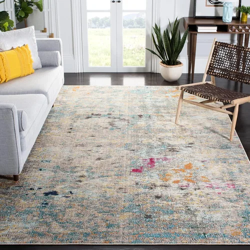 Miniatura 22 de SAFAVIEH MAD425H Madison Collection Alfombra decorativa cuadrada de 3', gris/naranja, diseño abstracto bohemio desgastado, no desprende pelusa
