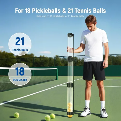 Miniatura 2 de NEEWER Tolva de tubo para pelotas de tenis y pelotas de pickleball, sección desmontable sin doblez, recogedor superior con tapón y correa