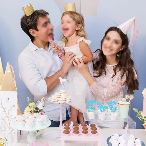 Miniatura 7 de 24 PIEZAS Oso de Peluche con Texto "We Can Bearly Wait" Adornos de Cupcake con Purpurina, Globo Oso para Revelación de Género, Adornos de Baby
