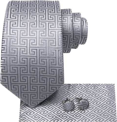 Miniatura 177 de Hi-Tie Corbata clásica de cachemira para hombre con pañuelo y gemelos a cuadros