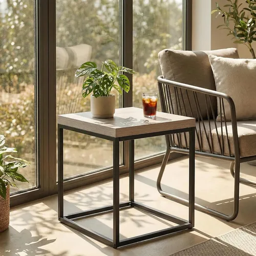 Miniatura 8 de CENSI - Mesa auxiliar/mesa auxiliar de roble lavado gris de 18 pulgadas Extra Thick 1.6" Honey-comb Wood Top, Sofa Table, Modern Industrial, Roble