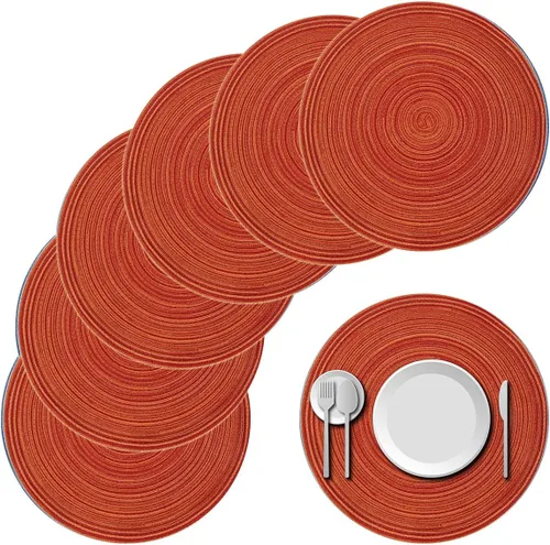 Miniatura 11 de Juego de 4 manteles individuales redondos trenzados de 15 pulgadas, manteles individuales lavables para mesa de cocina, bodas, fiestas (negro y gris)