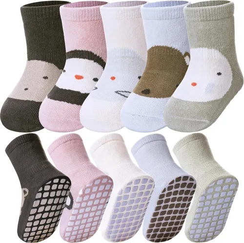 Miniatura 10 de Yebing Calcetines para bebés y niños pequeños, calcetines antideslizantes con agarres, calcetines de algodón para regalos