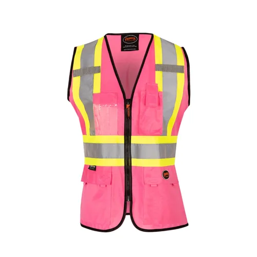 Pioneer Chaleco de seguridad para mujer con bolsillos - Cinta reflectante de alta visibilidad - Para la construcción - Rosa