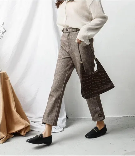 Miniatura 7 de Divanne Mocasines para mujer, mocasines planos de cadena dorada, mocasines de piel sin cordones