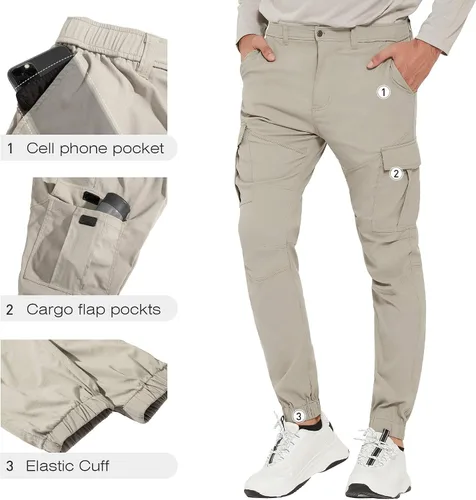 Miniatura 4 de PULI Men's Hiking Cargo Pants Slim Fit Stretch Joggers Cycling Waterproof Outdoor Trousers with Pockets
