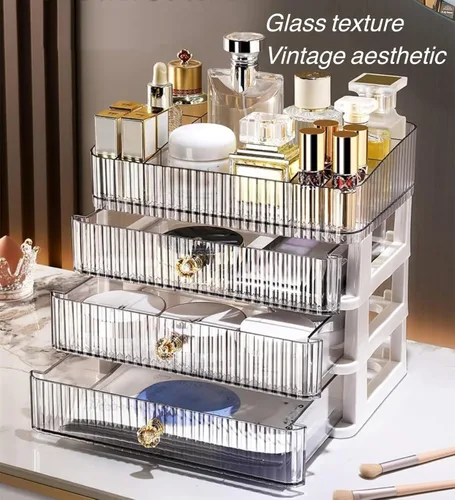 Miniatura 3 de Organizador de maquillaje transparente con 3 cajones, organizador de baño y almacenamiento, ideal para escritorio y tocador de cómoda, excelente