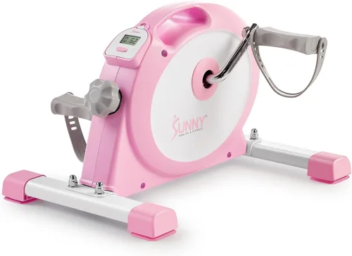 Sunny Health & Fitness Smart Under-Desk Bike Exerciser, Low-Impact Cardio Cycling Equipment for Home/Office, Mini Paddler for Arm/Leg Mobility Rosa