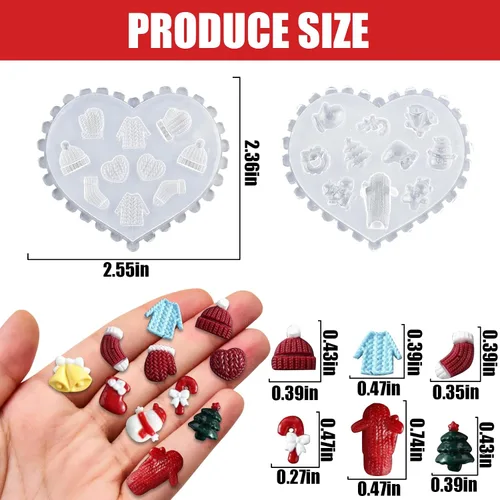 Miniatura 2 de 2 piezas de moldes de silicona de resina para pequeñas cositas navideñas, lindos micro muñeco de nieve, árbol de Navidad, campana, sombrero, moldes