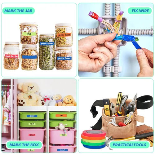 Miniatura 4 de Ctosree Juego de cintas de puntos, 1/2 pulgadas de ancho x 65 pies de largo, cinta de neón de 5 colores, cinta fluorescente resistente para pisos