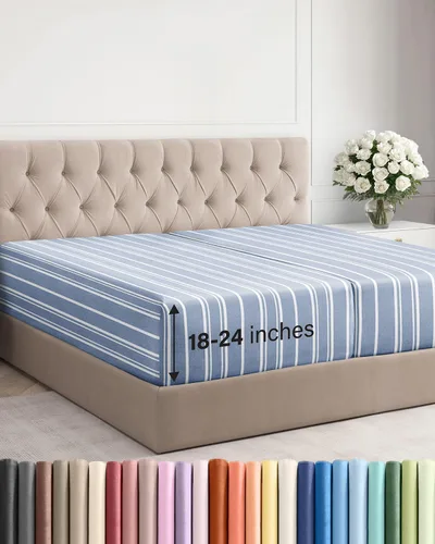 Miniatura 16 de Sábana bajera ajustable extra profunda tamaño completo – Sábana bajera individual de lujo para hotel únicamente – Se adapta fácilmente a colchones