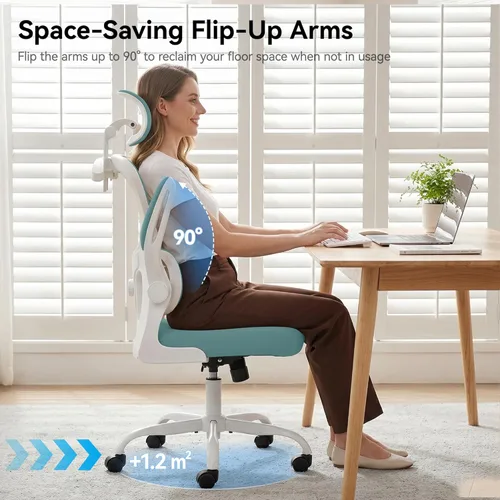 Miniatura 8 de AreShark Silla de Oficina Ergonómica con Soporte Lumbar Ajustable y Gancho para Respaldo, Silla de Malla Transpirable con Respaldo Alto y Ruedas