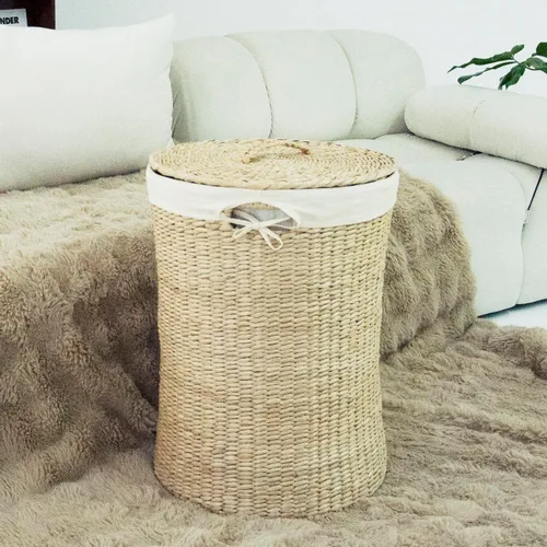 Miniatura 6 de Furnnylane Cesta de mimbre tejida a mano con tapa, 20 galones (75 L) Cesta grande para lavandería con forro extraíble para lavandería y decoración