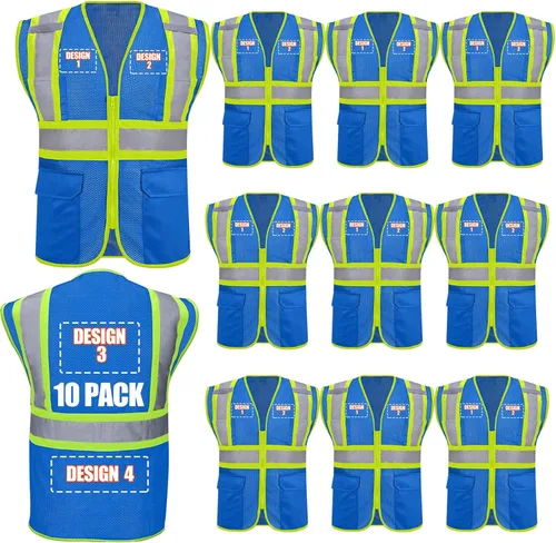 Miniatura 12 de Chalecos de seguridad con logotipo personalizado (S, M, L, XL, 2XL, 3XL, 4XL) Chalecos de seguridad reflectantes de alta visibilidad Clase 2
