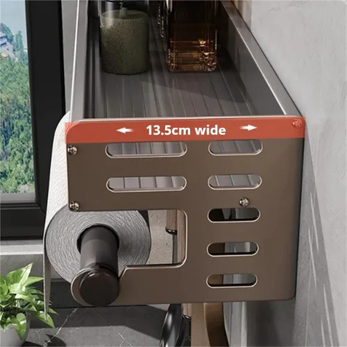 Miniatura 6 de Estante para utensilios de cocina montado en la pared, estante de almacenamiento de especias, estante de almacenamiento colgante con ganchos