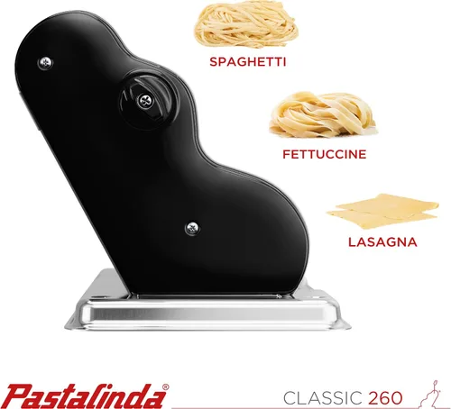 Miniatura 2 de PASTALINDA Máquina para hacer pasta Classic 260, rodillos de 10.2 in de ancho, 9 posiciones de grosor, 2 posiciones de corte, acero inoxidable. Negro